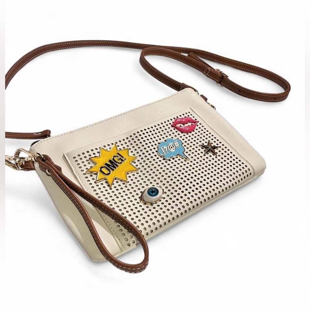 Trendy Cream Crossbody Bag with Fun Patches - Picture 2 of 7
